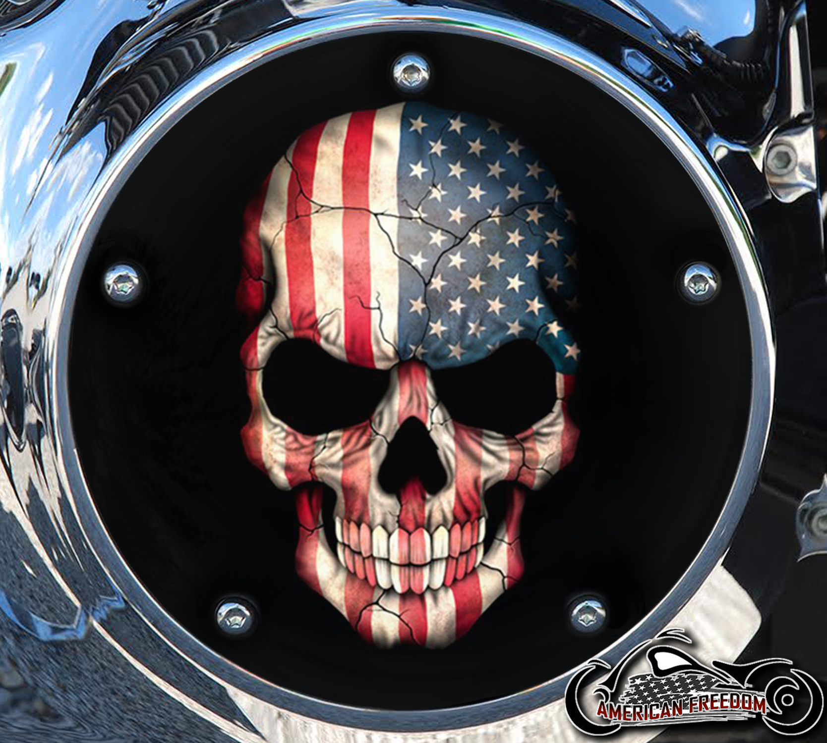 Custom Derby Cover - American Flag Skull